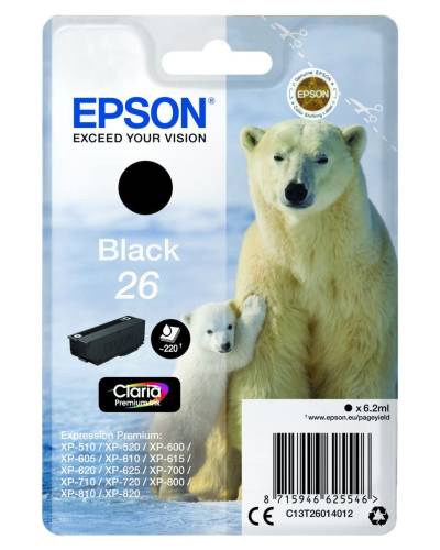 Epson Original 26 Eisbär Druckerpatrone schwarz 220 Seiten 6,2ml (C13T26014012)