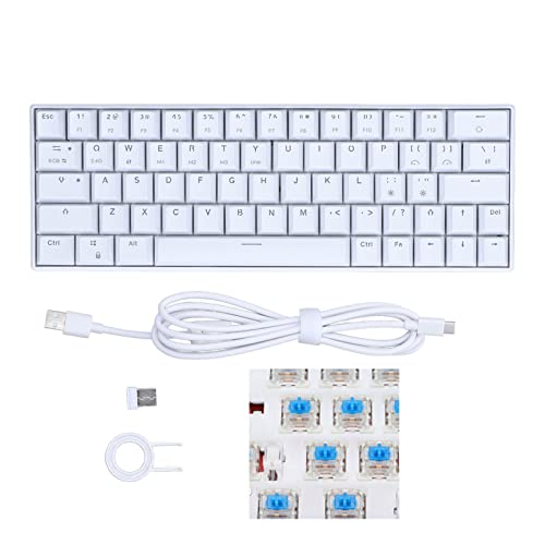 Kabellose Mechanische Gaming-Tastatur, Weiß, 64 Tasten, Kabellos, RGB-Hintergrundbeleuchtung, Mechanische Tastatur, 3 Modi, 2,4 G/BT 3.0, 5.0/Typ C, Kabelgebundene Gaming-Tastatur(Roter Schalter) von ciciglow
