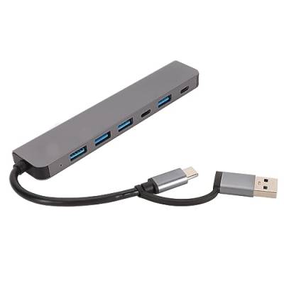 ciciglow Typ-C-Hub, 7 Ports, Hochgeschwindigkeitsübertragung, Plug-and-Play, Aluminiumlegierung, mit Typ-C-USB auf 2 X Typ-C und 5 X USB, für PC, Laptop, Telefon von ciciglow