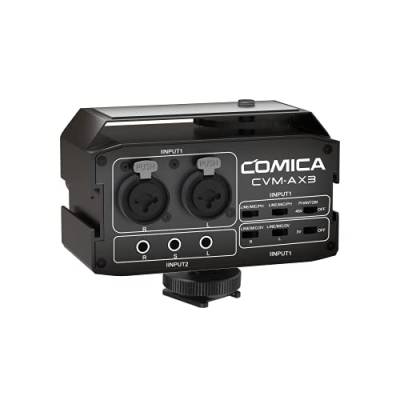 Audio Mixer Comica CVM-AX3 Kamera Mikrofon Adapter with XLR/6.35mm/3.5mm Eingänge, 2 Kanal Audio Mixer Preamp für Gitarre Canon Nikon Sony Panasonic DSLR Kameras Kamcorder etc. (3,5 mm Ausgang) von comica