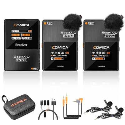 comica Wireless Lavalier Mikrofon, BoomX-D PRO 2,4-GHz Funkmikrofon Set mit 8G On-Board Aufzeichnung, Drahtloses Lav Mikrofon für Kamera, PC, iPhone VideoRecording, Vlogging von comica