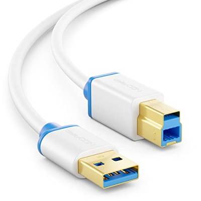 deleyCON 1,5m USB 3.0 Super Speed Kabel USB A-Stecker zu USB B-Stecker Datenkabel bis zu 5 Gbit/s für z.B. Drucker Scanner Multifunktionsdruckern Weiß von deleyCON