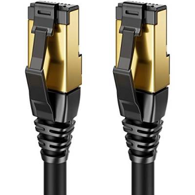 deleyCON 15m CAT8.1 LAN Kabel Patchkabel Netzwerkkabel - RJ45 LAN DSL Kabel Kupfer S/FTP Schirmung 2000 MHz 40 Gbit - CAT.8 Ethernet Kabel RJ45 Stecker vergoldet - Schwarz von deleyCON