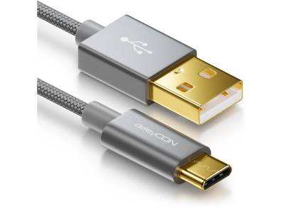 deleyCON deleyCON USB C Kabel 1m Nylon + Metallstecker auf USB 2.0 (Typ-A) - Smartphone-Kabel von deleyCON