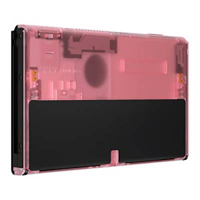eXtremeRate Konsole Backplate für Nintendo Switch OLED, DIY-Ersatz Hülle & Lautstärke/Power Taste, Rückseite Gehäuse Case Shell Zubehör für Switch OLED Console-Transparent Pink [Ohne Ständer] von eXtremeRate