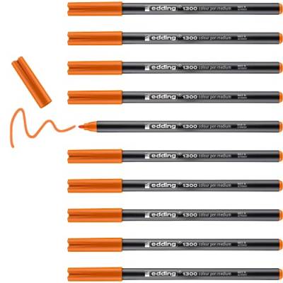 edding 1300 Fasermaler medium - orange - 10 Stifte - Rundspitze 2 mm - Filzstift zum Zeichnen und Schreiben - Filzstift für Schule, Mandala, Bullet Journal von edding