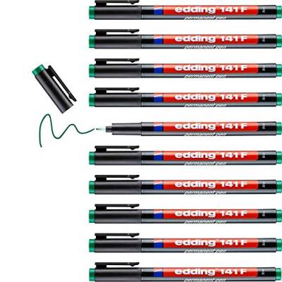 edding 141 F Permanenter Folienschreiber - grün - 10 Stifte - Rundspitze 0,6 mm - Stift zum Schreiben auf Glas, Kunststoff, Folien und glatten Oberflächen - schnelltrocknend, wisch- und wasserfest von edding