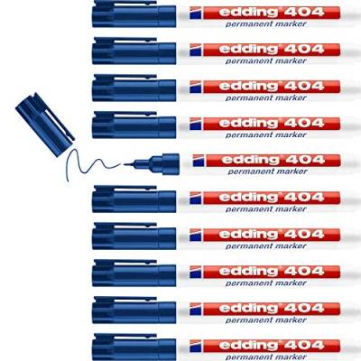 edding 404 Permanentmarker - blau - 10 Stifte - feine Rundspitze 0,75 mm - wasserfest, schnell-trocknend - wischfest - für Karton, Kunststoff, Holz, Metall, Glas von edding