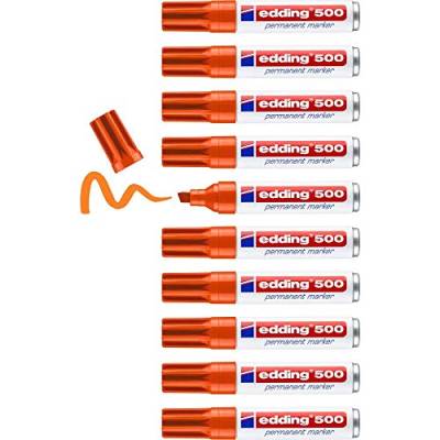 edding 500 Permanentmarker - orange - 10 Stifte - Keil-Spitze 2-7 mm - wasserfest, schnell-trocknend - wischfest - für Karton, Kunststoff, Holz, Metall, Glas von edding