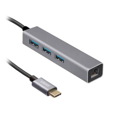 Ekon EKON Multiport HUB 3 Port USB-A 3.0 1 LAN Port Metall USB C Kabel für PC Laptop Maus Ladekabel Tastaturen USB Stick Netzwerkkabel von ekon