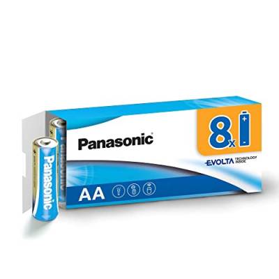 Panasonic AA Batterien EVOLTA Technology Inside, 8er Pack Alkaline Batterie, AA Mignon LR6 1,5V, plastikfreie Verpackung, zuverlässige und leistungsstarke Batterie von eneloop