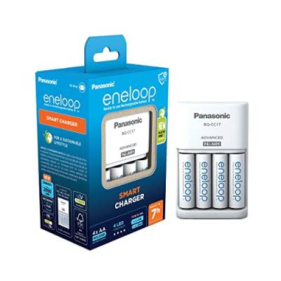 eneloop Smart Ladegerät, für 1-4 AA/AAA NI-MH Akkus, 7 Stunden Ladezeit, 7 Sicherheitsfunktionen, inkl. 4 eneloop AA Akkus (2000 mAh) von eneloop