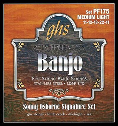 ghs Strings »SONNY OSBORNE SIGNATURE - PF175-5-STRING BANJO« Saiten für Banjo - Stainless Steel - Loop End - Medium Light: 11-12-13-22-11, GHS PF 175 SONNY OSB von ghs