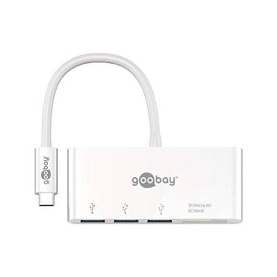 Goobay 62097 USB-C Multiport Adapter mit drei USB 3.0 Anschlüssen + Card Reader für SD / MMC- und MicroSD Speicherkarten / USB-C auf 3x USB A + SD / microSD Kartenlesegerät von goobay