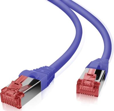 helos Patchkabel S/FTP (PIMF) CAT 6 lila 0,5m - Vollkupfer Patchkabel mit schmalem Knickschutz - inkl. Längenbezeichnung am RJ45 Stecker - PimF geschirmte Cat6 Kabel, halogenfrei - Gigabit geeignet und PoE-fähig (191031) von helos