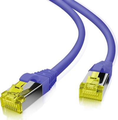 helos Patchkabel S/FTP (PIMF) CAT 6a lila 20m - Vollkupfer Patchkabel mit schmalem Knickschutz - inkl. Längenbezeichnung am RJ45 Stecker - PimF geschirmte Cat6a Kabel, halogenfrei - 10GBE geeignet und PoE-fähig (191273) von helos