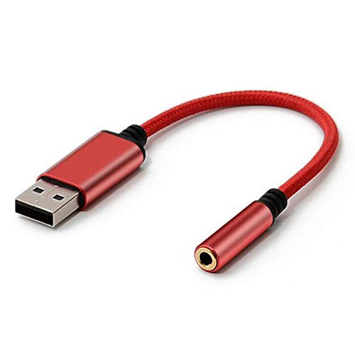 iFutniew Audio Adapter für USB zu 3,5 Mm KopfhöRer Anschluss, Externe Stereo Sound Karte für PC, Laptop, Usw. (0,6 Fuß, Rot) von iFutniew