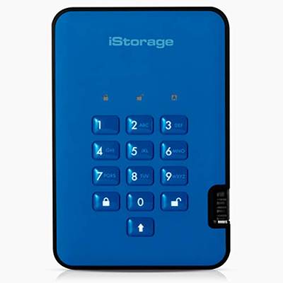 iStorage diskAshur2 HDD 4TB Blau - Sichere tragbare Festplatte - Passwortgeschützt - Staub- und wasserdicht - Hardware-Verschlüsselung von iStorage