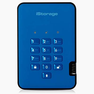 iStorage diskAshur2 HDD 500GB Blau | Sichere tragbare Festplatte | Passwortgeschützt | Staub- und wasserdicht | Hardware-Verschlüsselung von iStorage