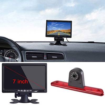 HD Auto Rückfahrkamera im 3.Bremslicht Bremsleuchte passend Mit Winkel verstellen Nachtversion IR-Licht für Van Dachkamera Peugeot Expert/FIAT Scudo/Citroen Jumpy/Toyota Proace + 7" inch Monitor von kalakass