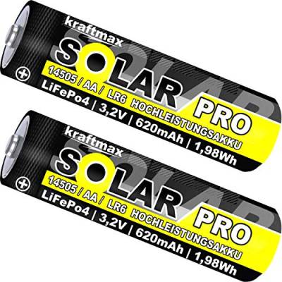 2 er Pack SOLAR pro Mignon AA Akkus - wiederaufladbare Batterien - 3,2V / 1,92Wh / 14505 - LiFePo4 Hochleistungs- Akku Batterie speziell für Solarlampen | Solar Lichterkette | Solarleuchte | Leuchte von kraftmax