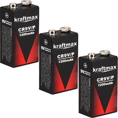 kraftmax 3X 9V Block Lithium Hochleistungs- Longlife Batterien für Rauchmelder/Feuermelder - 10 Jahre Batterie Lebensdauer von kraftmax