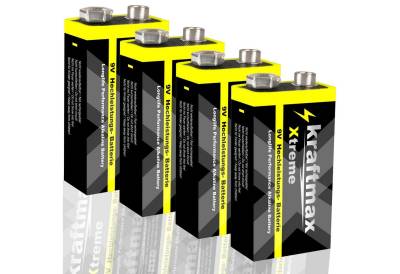 kraftmax 4er Pack Xtreme 9V Block Hochleistungs- Batterien für z.B. Rauchmelder Batterie, (1 St) von kraftmax