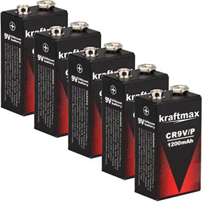 kraftmax 5X 9V Block Lithium Hochleistungs- Longlife Batterien für Rauchmelder/Feuermelder - 10 Jahre Batterie Lebensdauer von kraftmax
