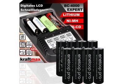 kraftmax Batterietester BC-4000 EXPERT Ladegerät + 8 Panasonic Eneloop Pro Mignon AA Akkus, (1 St) von kraftmax