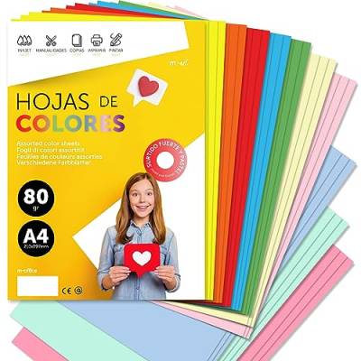 Farbige Folien, A4-Papier, 80 g, ideal für Bastelarbeiten, farbige Folien, zum Drucken Ihrer Dokumente und kreativen Designs, A4-Blatt/m-office (50 h, starkes Sortiment + Pastell) von m-office