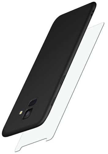 moex Alpha Case für Samsung Galaxy A6 (2018) Hülle mit Schutzfolie, Ultra Dünne Schutzhülle, 360 Grad Stoßfest, Hardcase und Displayschutz, Minimalistische Handyhülle in Matt Schwarz von moex