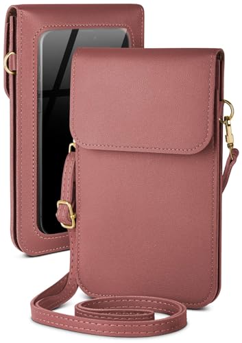 moex Handytasche zum Umhängen für Samsung Galaxy A14 (4G/5G) – Kleine Handtasche mit Handyfach und Sichtfenster, 2 zusätzliche Fächer - Handy Umhängetasche Damen, Himbeerrosa von moex