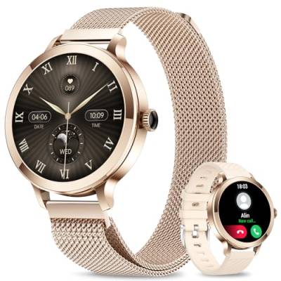 niolina Smartwatch Damen mit Telefonfunktion, 1.106" AMOLED Small Screen Smart Watch für Android iOS, IP68 Wasserdicht Armbanduhr mit 120+ Sport, Fitnessuhr für Pulsuhr/Schrittzähler/SpO2 (Roségold) von niolina