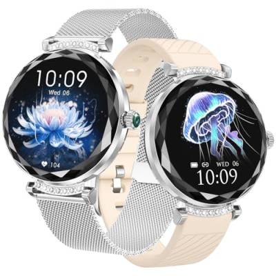 niolina Smartwatch Damen mit Telefonfunktion, 1.19" AMOLED Always-on Display Fitnessuhr, IP68 Wasserdicht Armbanduhr mit Pulsuhr Schrittzähler Menstruationszyklus für iOS Android, Silber von niolina