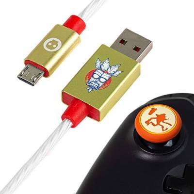 Numskull Offizielle Crash Bandicoot LED Micro USB Kabel und Daumen-Stick-Griffe - 1,5m Schnell-Ladekabel, Xbox One, PS4 Controller von numskull