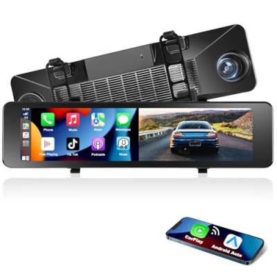 Podofo 11,26" Spiegel Dashcam mit Wireless Apple Carplay, Android Auto mit HD Rückfahrkamera, IPS Touchscreen Dual 1080P Rückspiegel Dashcam Dash Cam Auto, 2 Geteilte Bildschirme, Bluetooth von podofo