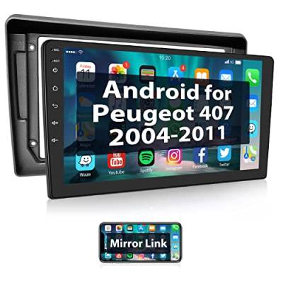 Podofo Android Autoradio für Peugeot 407 2004-2011, 9" Touchscreen GPS Navi WiFi Bluetooth Freisprechanruf FM RDS Radio Spiegellink USB HD Auto-Stereo-Player von podofo