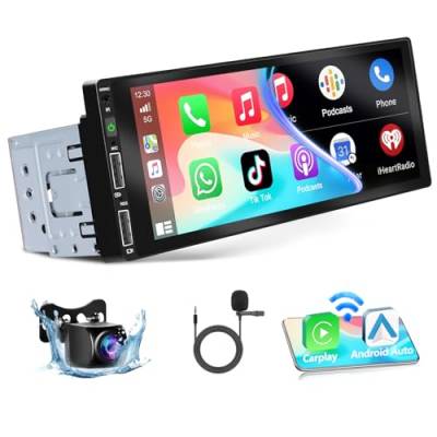 Podofo Autoradio 1 Din mit Wireless Apple CarPlay, Bluetooth, Android Auto, mit 6.86 Zoll Bildschirm Autoradio Display Unterstützt FM Spiegelverbindung, Rückfahrkamera und Mikrofon von podofo