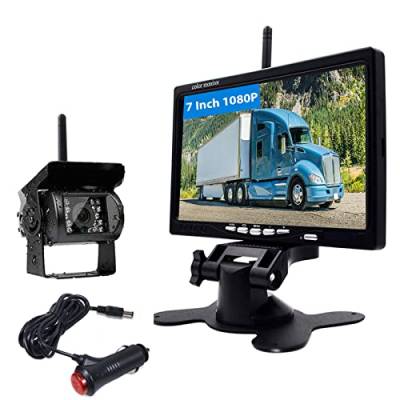 Podofo HD Wireless Rückfahrkamera Kit mit 7 "LCD Auto Monitor wasserdichte Rückfahrkamera + Autoladegerät für Truck Bus RV Bagger Anhänger von podofo