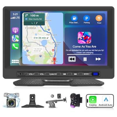 Podofo Wireless Apple CarPlay & Android Auto Tragbares Autoradio Kabelloses Carplay 7 Zoll Car Stereo Radio mit Rückfahrkamera, Bluetooth, Freisprechfunktion, Siri/FM-Übertragung/GPS/Apple Airplay/AUX von podofo