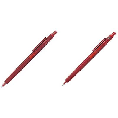 rOtring 600 Kugelschreiber | mittlere Spitze | Schwarze Tinte | Rot Schaft | nachfüllbar & 600 Druckbleistift | 0,5 mm | Rot | Ergonomisches Vollmetallgehäuse von rOtring