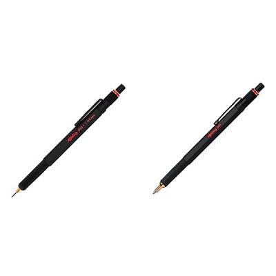 rOtring 800+ Druckbleistift mit Stylus für Touchscreen | 0,5 mm | schwarzer Schaft & 800 Kugelschreiber | mittlere Spitze | Schwarze Tinte | Schwarze Schaft | nachfüllbar von rOtring