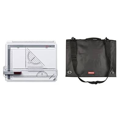 rOtring Zeichenplatte, Kunststoff, durchsichtig, A4 & Aristo AR7064 Geo Board Carry Bag (Transporttasche für Zeichenplatten DIN A4) schwarz/rot von rOtring