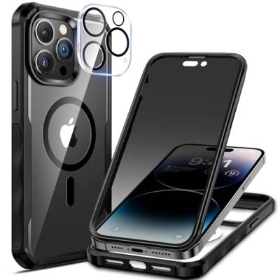 seacosmo Sichtschutz für iPhone 14 Pro Hülle [Kompatibel mit MagSafe], Anti-Spy Handyhülle 360 Grad Schutzhülle, Stoßfestes Case mit Eingebautem Privacy Panzerglas und Kamera Schutzfolie [9H HD] von seacosmo
