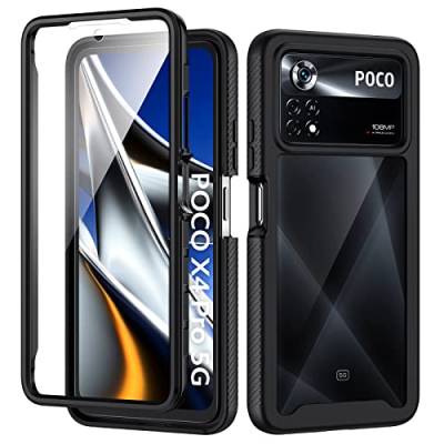 seacosmo für Xiaomi Poco X4 Pro 5G Hülle, 360 Grad Rundumschutz Case Poco X4 Pro 5G Stoßfest Handyhülle Rugged Schutzhülle mit eingebautem Displayschutz, Schwarz von seacosmo