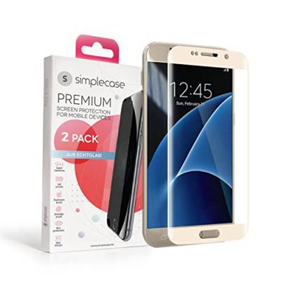 Simplecase Panzerglas passend zu Samsung Galaxy S7 , FULL SCREEN Premium Displayschutz , 100% Abdeckung , Optimaler Schutz , Extra Härtegrad 9H , Gold - 2 Stück von simplecase