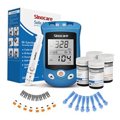 sinocare Safe AQ UG Blutzucker- und Harnsäure-Messgerät mit 50 Blutzuckerteststreifen und 50 Harnsäureteststreifen mg/dL, Eine Maschine mit doppeltem Verwendungszweck. von sinocare