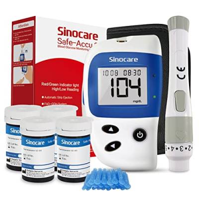 sinocare Safe Accu2 Blutzuckermessgerät, Blutzuckertester Set mit 100 teststreifen und 100 Lanzetten, mg/dL, Selbsttest Diabetes-Set von sinocare