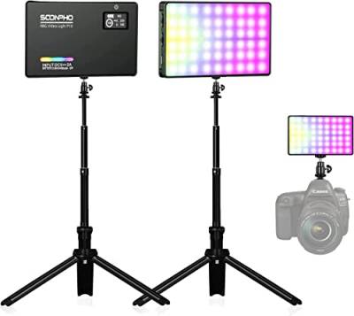 2er-Pack LED Video Licht, RGB Licht Fotografie mit Verstellbarem Mini-Stativ 2500-8500K Kamera Licht für YouTube Fotografie Vlogs DSLR von soonpho