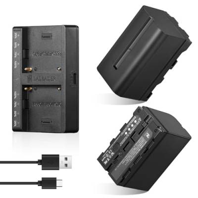 Soonpho 2-Pack Akku NP-F750 Ersatzakku 2 Stück Battery und Dual USB-C Ladegerät für Sony NP-F970 F960 F950 F770 F750 F570 F550 Kompatibel Godox VILTROX Neewer Camcorder/Monitor/Kamera von soonpho